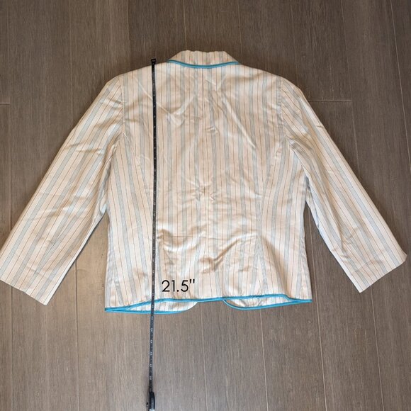 Express, Fitted Pinstriped Blazer, Light Beige w Teal, Hook Closure, Sz 12 - Picture 10 of 10